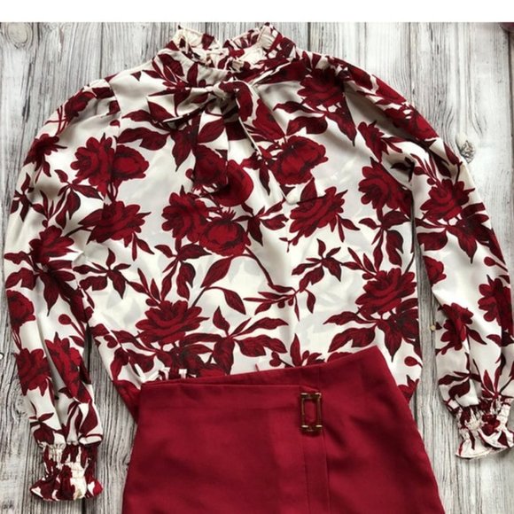 Women Suits Print Long Lantern Sleeve Shirt and Skirt Set - Picture 6 of 9